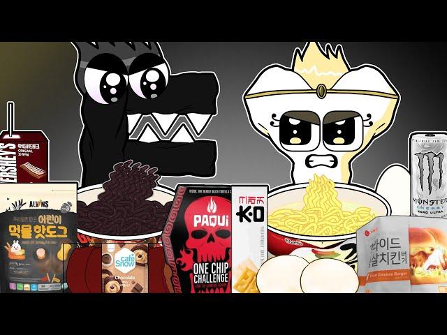 Convenience Store BLACK WHITE Food Alphabet Lore but transformation F vs Y MUKBANG! ANIMATION | ASMR