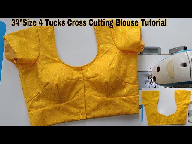 Perfect Kross Cut Blouse Cutting & Stitching| 34"साईझ 4टक्स ब्लाऊज Simple तरिके से बनाने का tutorial