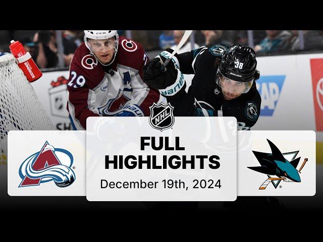 NHL Highlights | Avalanche vs. Sharks | December 19, 2024