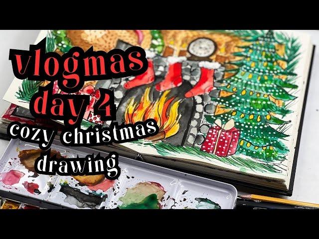 vlogmas day 4 // cozy christmas drawing