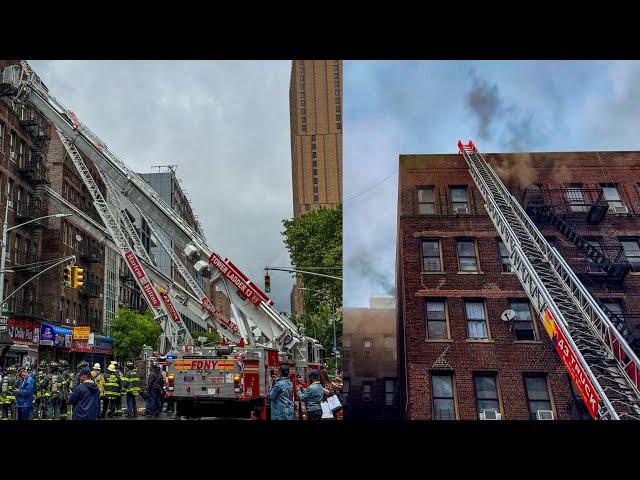 **2nd ALARM - TOP FLOOR FIRE** FDNY Battles Fire on 6th Floor & Cockloft [ MAN 2-2 Box 1327 ]