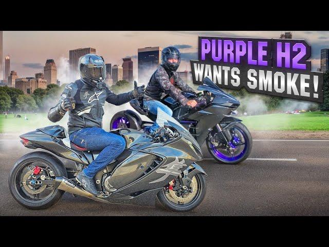 TOUGHGUY ON PURPLE Ninja H2 TRIED TO RACE MY 1600CC BUILT MOTOR BUSA!