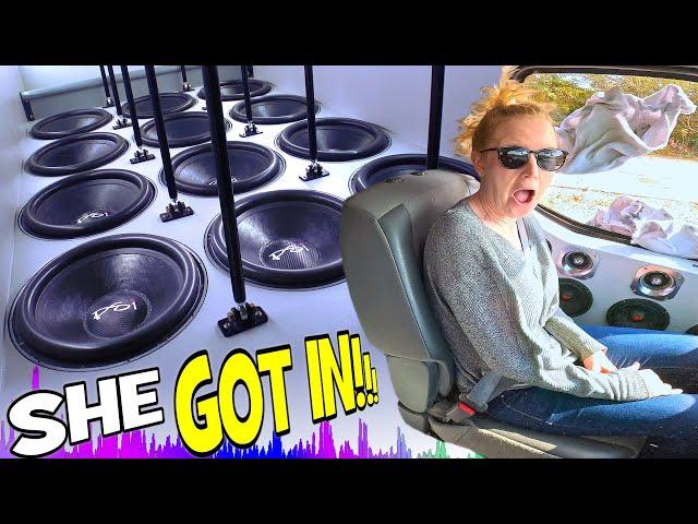 My Wife Hears THE BASS VAN!! 12 18" Subwoofers + HUGE Bandpass Box & How To Install Car Audio Lights