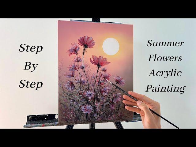 How to PAINT Summer Flowers | ACRYLIC PAINTING