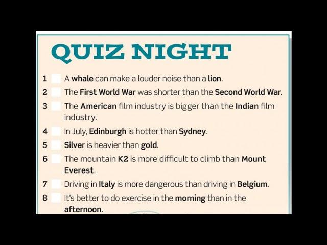 QUIZ NIGHT - 9C - English File 4th Edition - Elementary