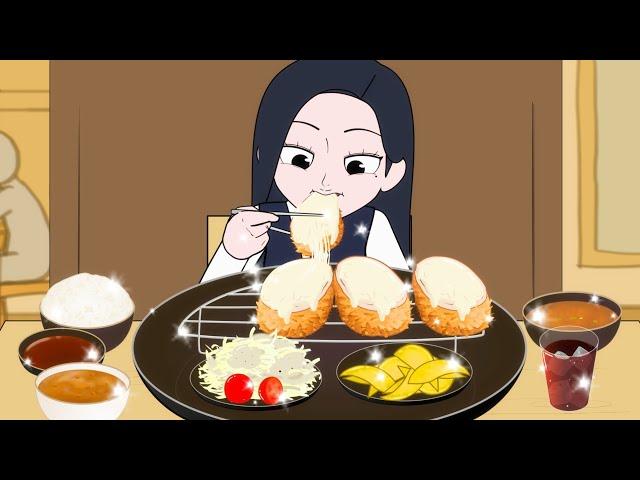 Cheese Pork Cutlet Mukbang | Tonkatsu | Animation ASMR