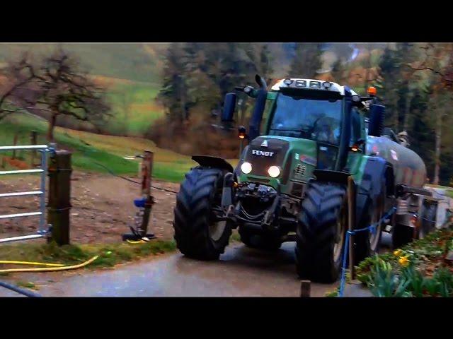 Fendt Vario 820 mit BSA DeLaval Pumpenfass beim Gülle Transort