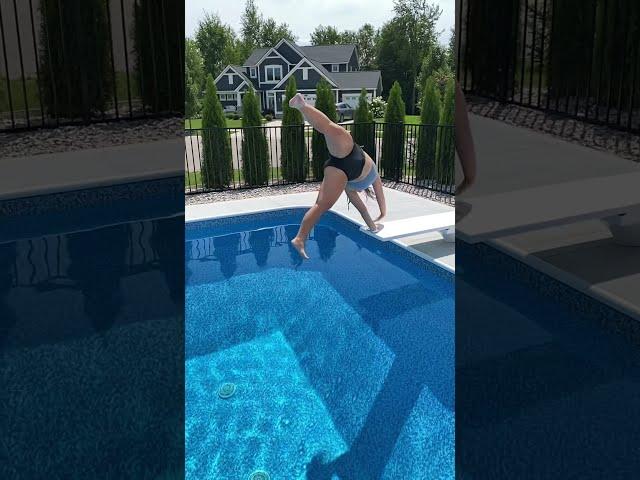 Cartwheel Gymnastics Trick off Diving Board into Swimming Pool #shorts