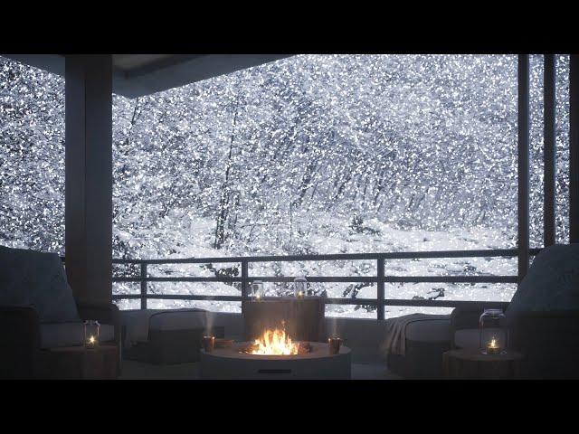 Balcony in quiet winter mountains | Birdsong | Fireplace