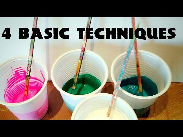 Acrylic pouring: The 4 BASIC TECHNIQUES (part 1). Puddle pour, dirty pour, flip cup, swipe Fluid Art