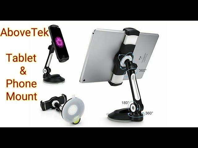 Abovetek Tablet/Phone Mount- Large sticky pad & Suction cup, 360° swivel arm, fits 4-11" tablets