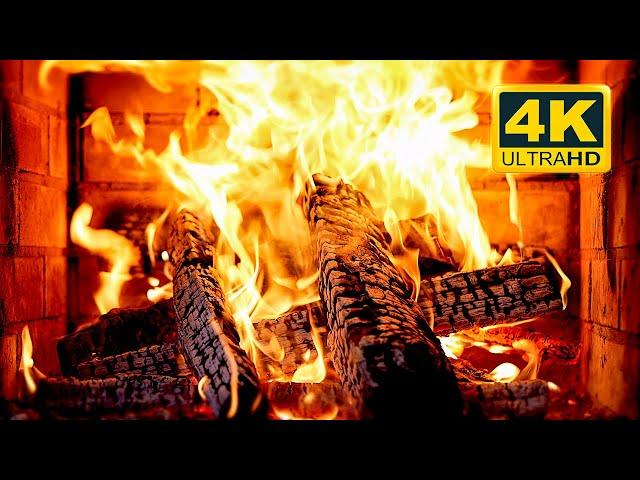  FIREPLACE Ultra HD 4K. Fireplace with Crackling Fire Sounds. Fireplace Burning. Fire Background