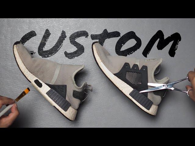 Modifying Adidas NMD XR1s into Human Race Custom Sneakers with Blacked Out Boost