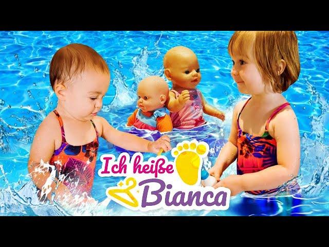 Bianca und ihre Puppen im Schwimmbad. Kinder Video mit Baby Born. Ich heiße Bianca