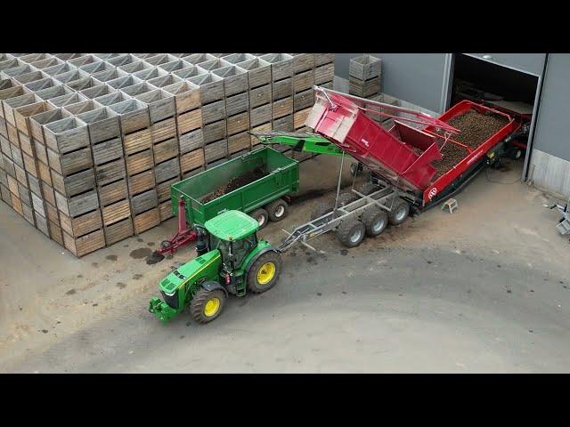 Dewulf Miedema potato instore line MH242 receiving hopper with MB55 box filler in Sweden!