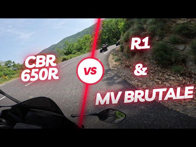 R1 Vs MV Brutale Vs CBR650R / dinguerie de l'aprèm !!!