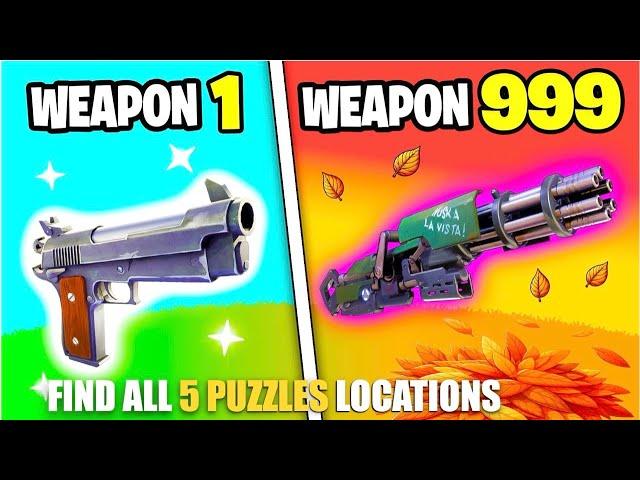 AUTUMN GUN GAME ONE SHOT DRIVE MAP FORTNITE CREATIVE - FIND ALL 5 PUZZLES LOCATIONS