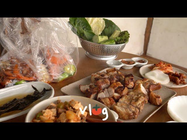 Eating and Drinking with Friends at the Country House / Pork Belly / Korean country vlog