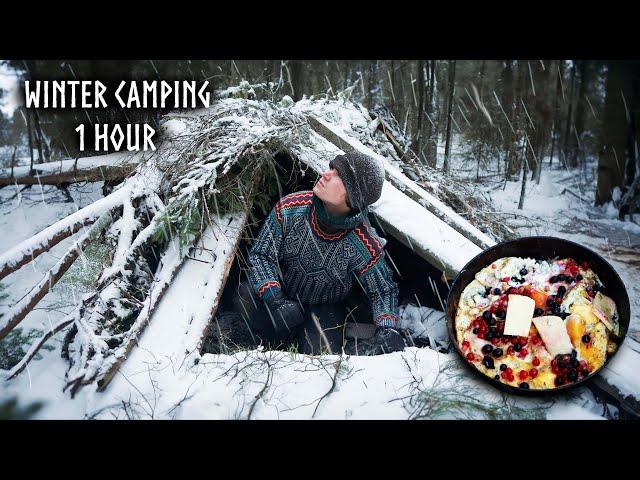 1 Hour Relaxing Winter Camping in SNOW & RAIN  ASMR Bushcraft