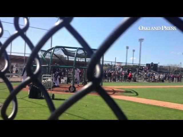 Anibal Sanchez throwing live BP to Devon Travis (Victor Martinez catching) at #Tigers Spring Trainin