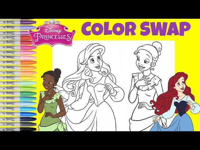 Disney Princess Coloring Book Page Color Swap Ariel and Tiana Aurora and Anna