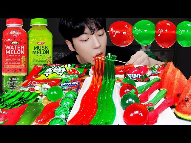 ASMR MUKBANG | Watermelon Desserts(Jelly, Strawberry, Watermelon Tanghulu, Noodles Jelly, Ice cream)