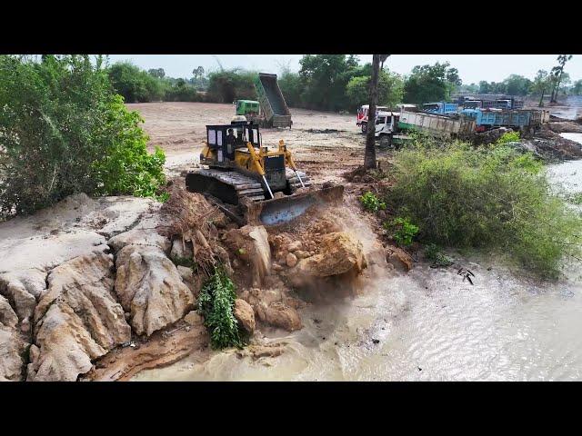 EP7 First Start Filling Up New Location Fantastic Job Bulldozer KOMATSU D60P and 15Ton Dump Truck