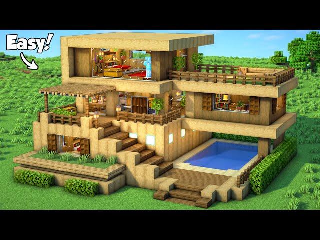 Minecraft: How to Build a Survival Wooden House Tutorial (Easy) #2 - Interior in Description!