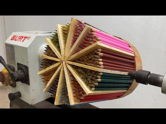 Amazing Woodturning Crazy - A Breathtaking Idea With Clever Designs From Colored Pencils On Lathe