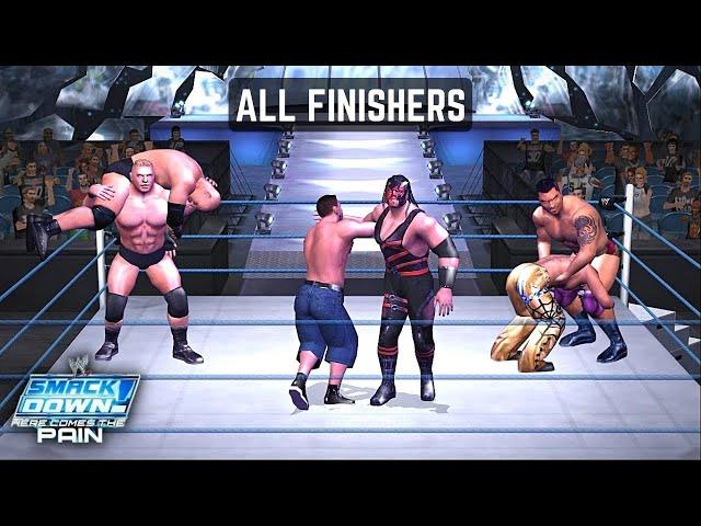 WWE Smackdown Here Comes The Pain - All Finishers (including removed superstars)