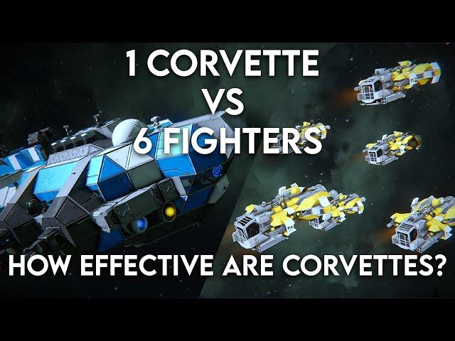 1 CORVETTE VS 6 FIGHTERS - How effective are corvettes? - Space Engineers