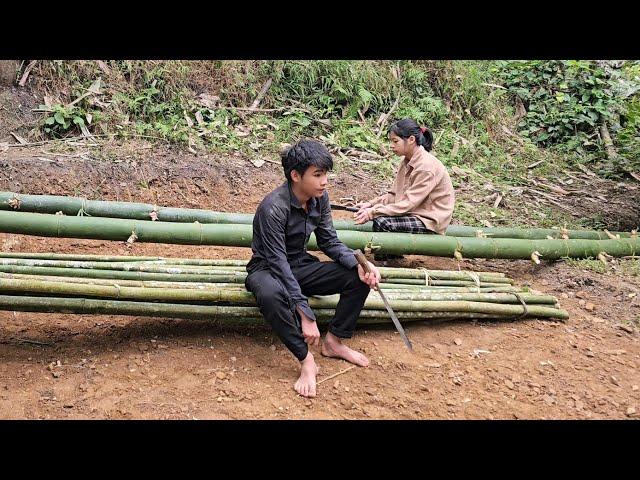 Homeless boy and poor girl cut down trees to make kitchen poles - Homeless boy