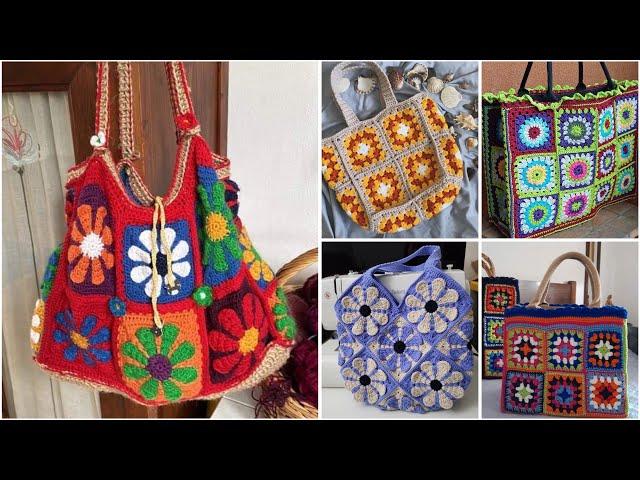 Most gorgeous granny crochet square/flower pattern boho style bag/handbag/shoulder bag designs