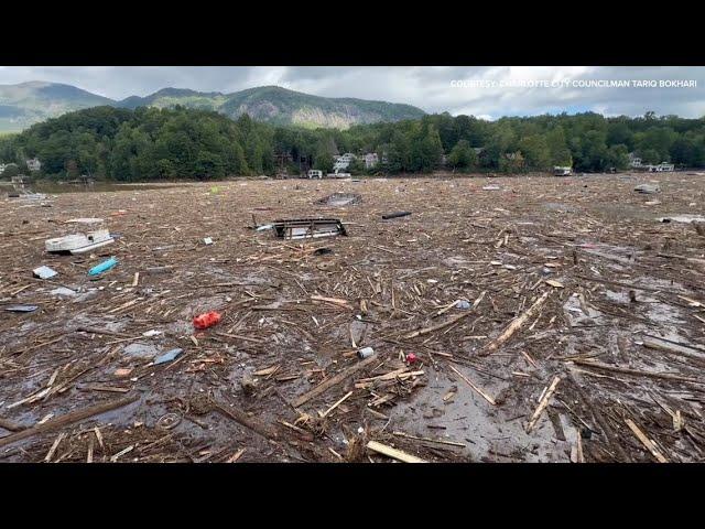 VIDEO: Massive amount of debris fills Lake Lure in North Carolina