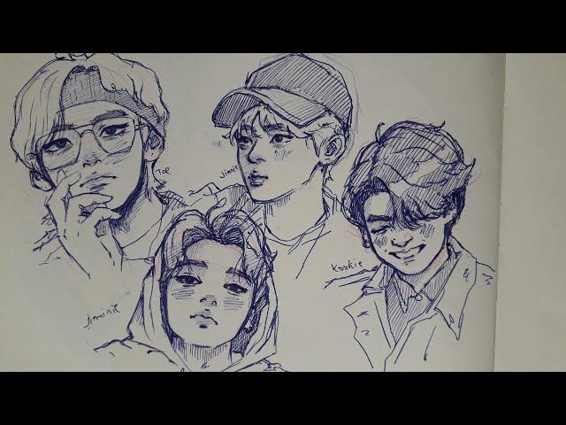 BTS Sketches Part 1 ( Tae, Jin, Jimin, Jungkook ) \\ Sketch with me