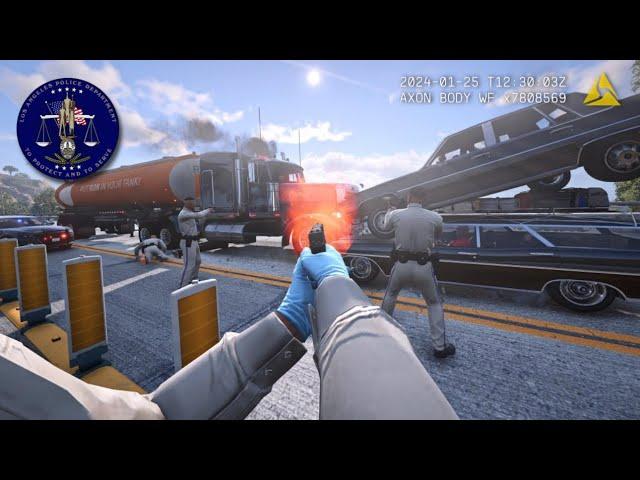 [NO COMMENTARY] 4K GTA V LSPDFR - TRUCK CRASH, STOLEN YACHT CHASE & SHOTS FIRED!
