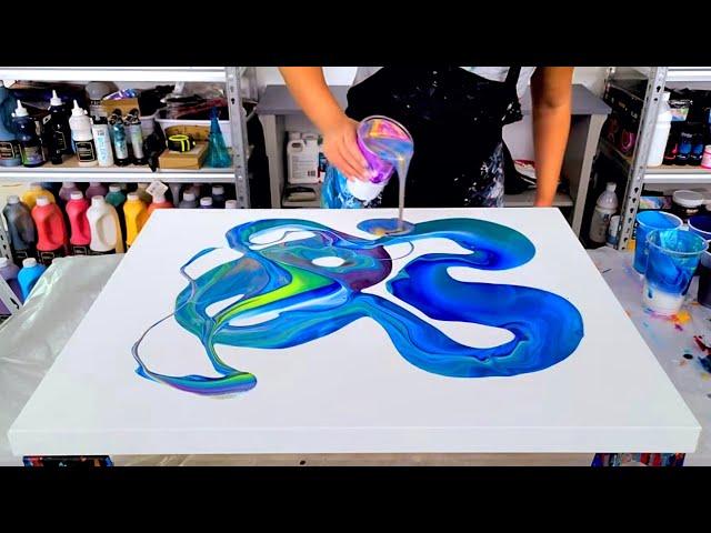 My BIGGEST Paint and Water Double Straight Pour Yet! - Acrylic Pouring - Fluid Art