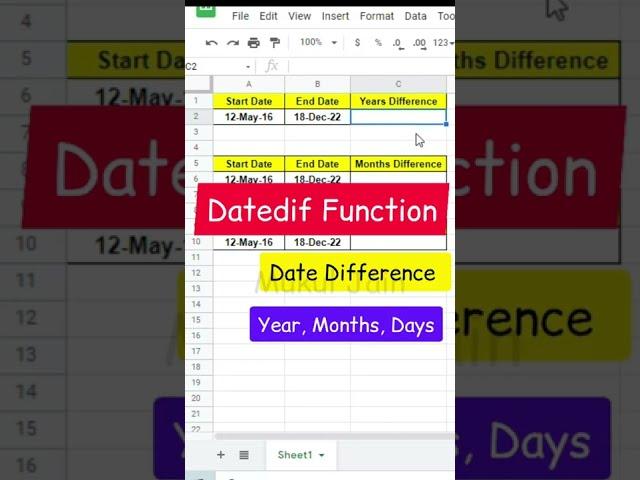 Datedif function in excel