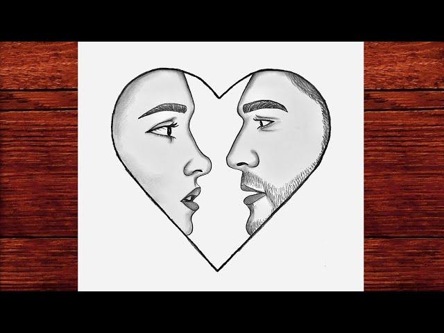 14 Şubat Sevgililer Günü Resmi - Kolay Çizimler - Erkek Çizimi ve Kız Çizimi - Adım Adım Yüz Çizimi
