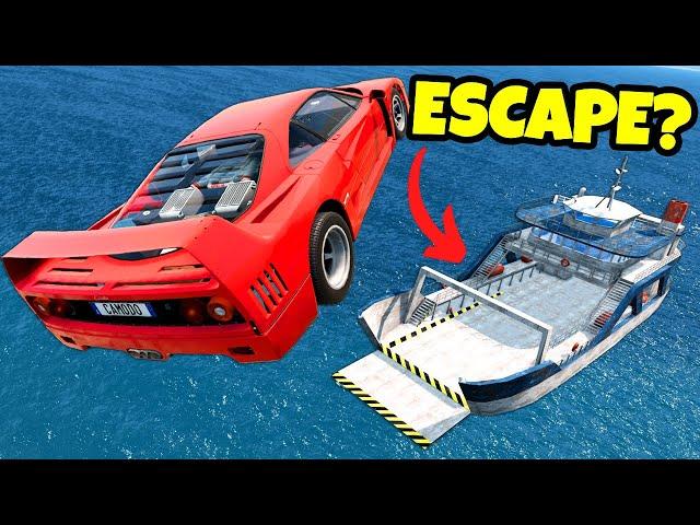 Jumping a Ramp to a Car Ferry to ESCAPE the Police in BeamNG Drive Mods!