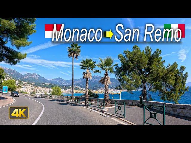 Driving along the Mediterranean Sea from Monaco to San Remo, Italy