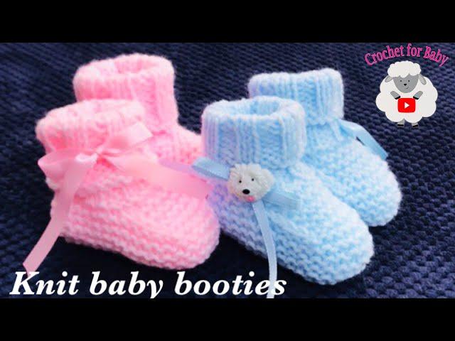 Easy knit baby booties, socks - How to knit for beginners 0-3 M boy or girl Crochet for Baby 203