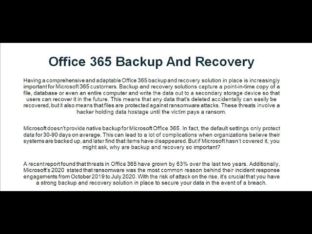 What is Office 365 Backup And Recovery | Samidul Tech