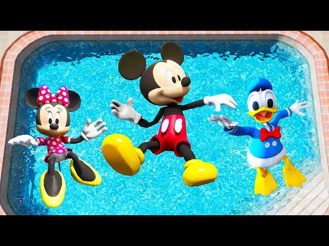 GTA 5 Mickey Mouse, Minnie & Donald Duck Jumping Into Pool (Euphoria Physics/Ragdolls)