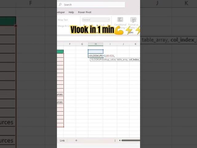 vlookup in 1 min #excel #excelbasics #exceltips @ByteBoostInstitute