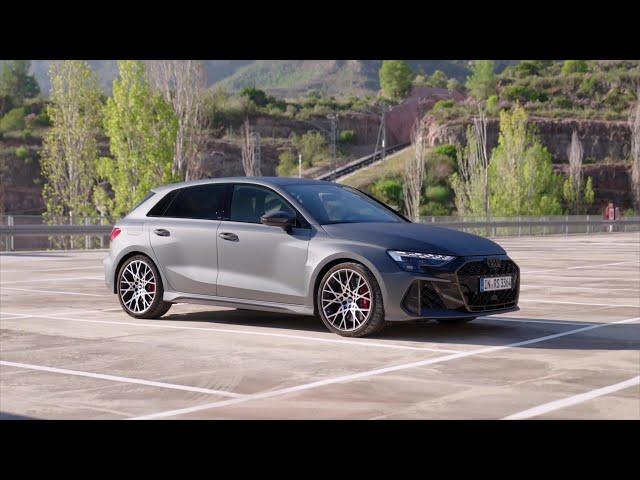 The new Audi RS 3 Sportback Exterior Design in Daytona gray