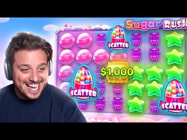 THIS SUGAR RUSH RETRIGGER HIT MASSIVE MULTIS! ($1000 BONUS!)