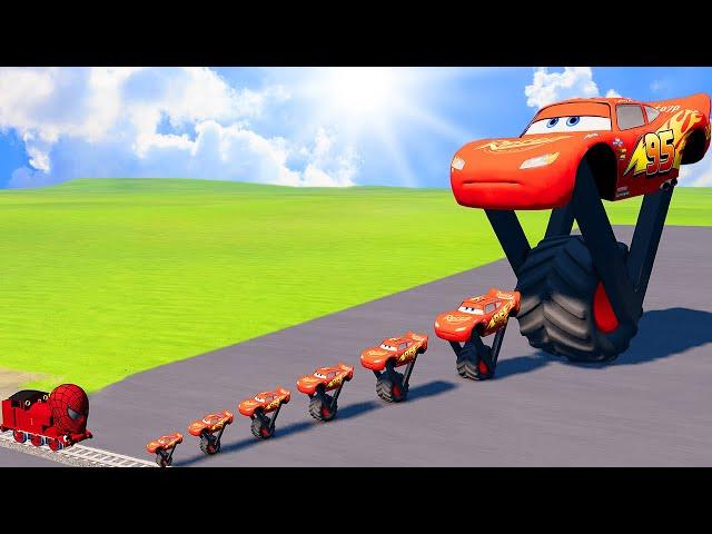 TRANSPORTING PIXAR CARS & FRUITS WITH COLORED & JOHN DEERE vs CLAAS vs TRACTORS - BeamNG.drive #962