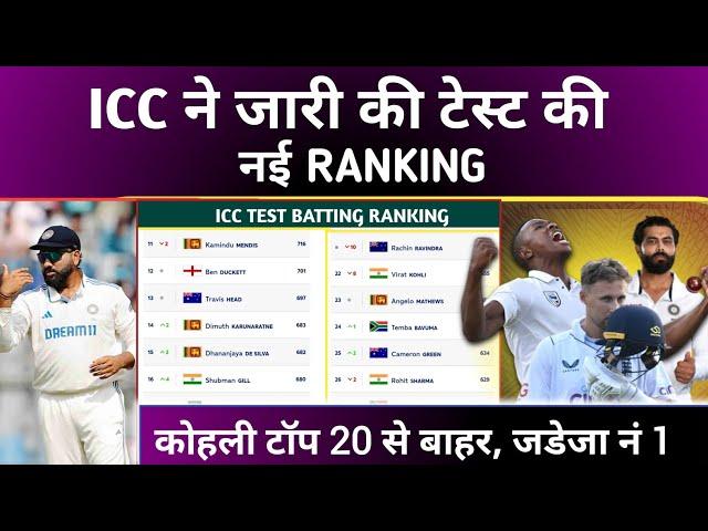 ICC Announce Latest Test Ranking 2024 | New Test Batting, Bowling, All Rounder Ranking | ICC