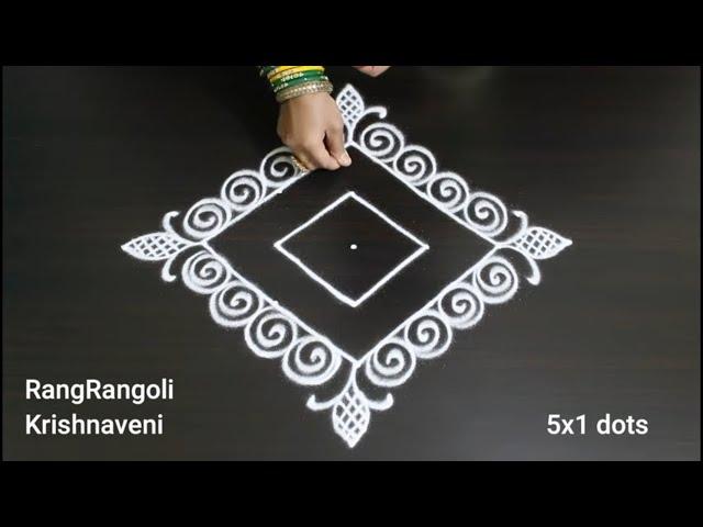 Simple Muggulu5x1 dots Daily KolamLatest Rangoli DesignRangRangoli Krishnaveni